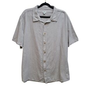 Dip Mens XL Short Sleeve Button Down Shirt Gray Rayon Cotton Textured